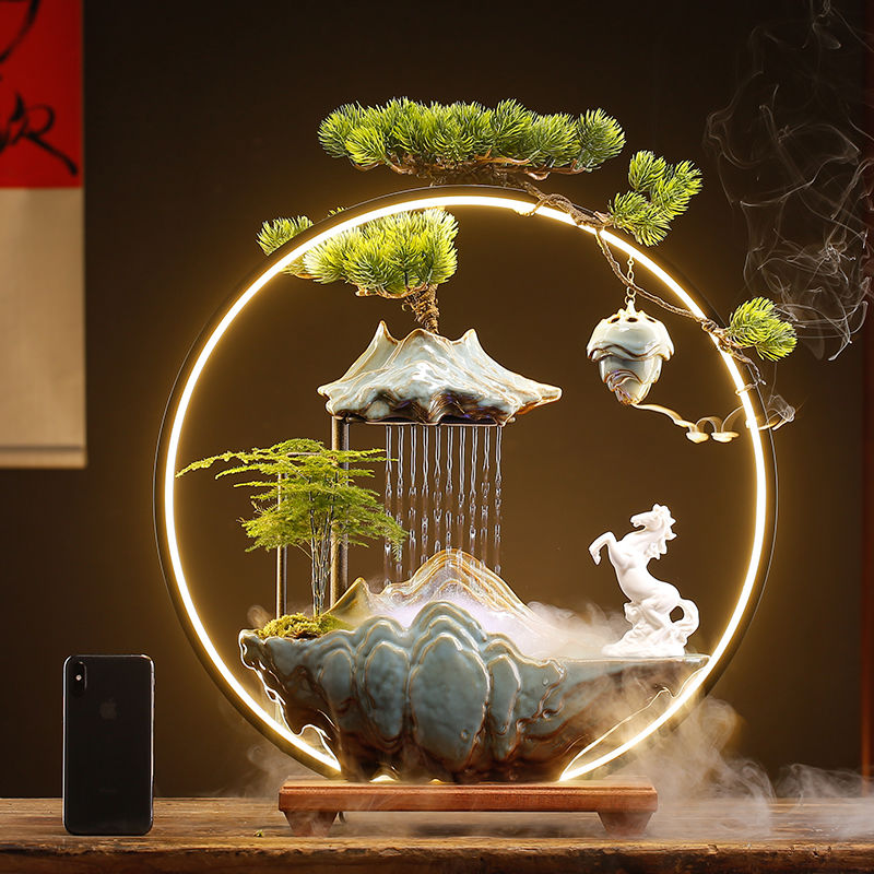 Incense Burner Ceramic Rockery Backflow Lamp Circle Circulating Water Creative Decoration