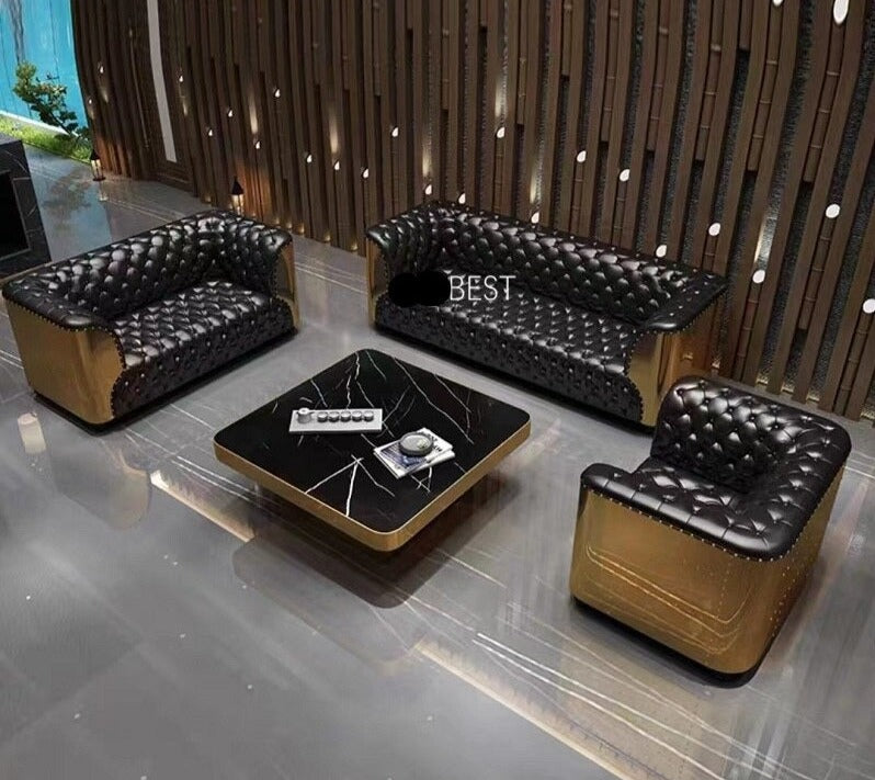Chesterfield Sofa Sets Loft Style Genuine Buff Luxury Leather Classic Sofagarnituren Living Room Aluminum Aviator Sofas