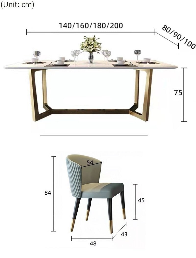 Dinning Tables Set Stainless Steel Gold Plating Base Marble Luxury Esstisch Set