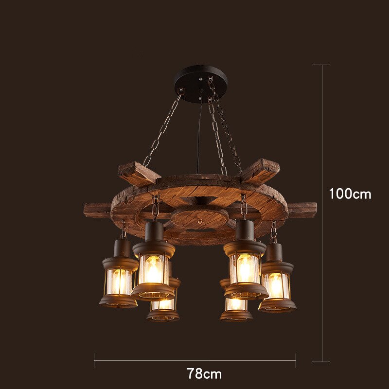 Lampes en bois rétro en bois massif Vintage vieux bateau lampes suspendues en bois