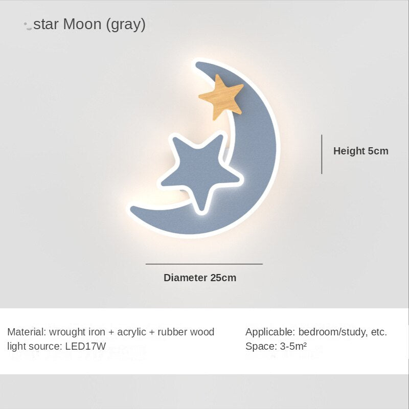 Wall Lamps Children's Room Lighting Creative Decor Bedside Star Moon Wall Lights