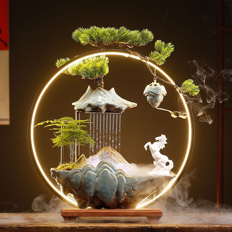 Incense Burner Ceramic Rockery Backflow Lamp Circle Circulating Water Creative Decoration