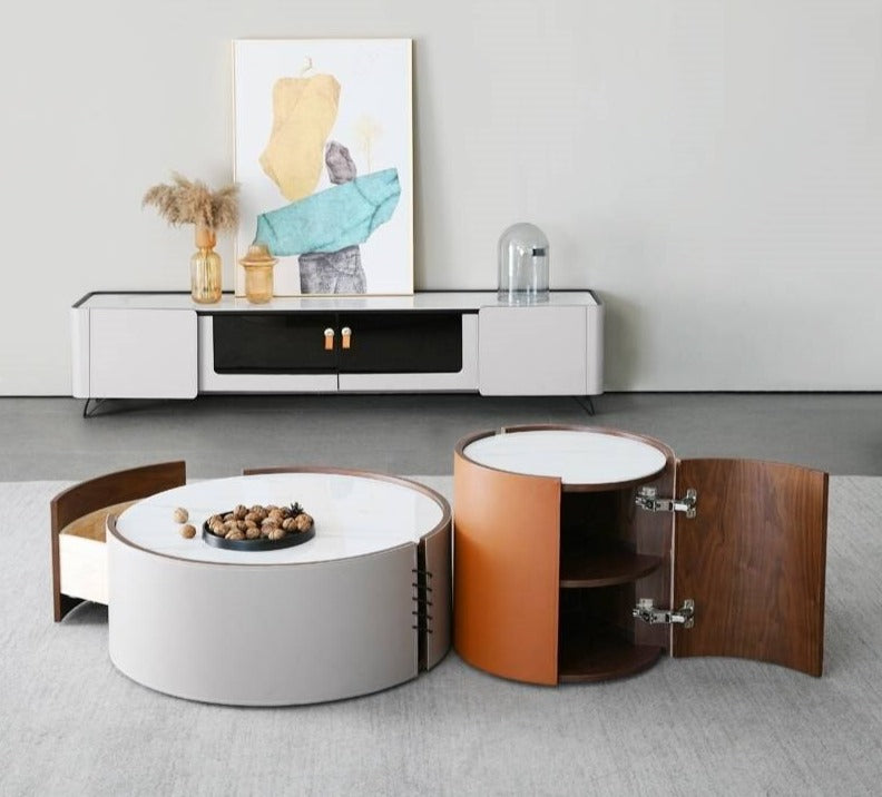 Coffee Table Set Luxury Furniture Rock Round Modern Glass Marble Couchtisch Set 
