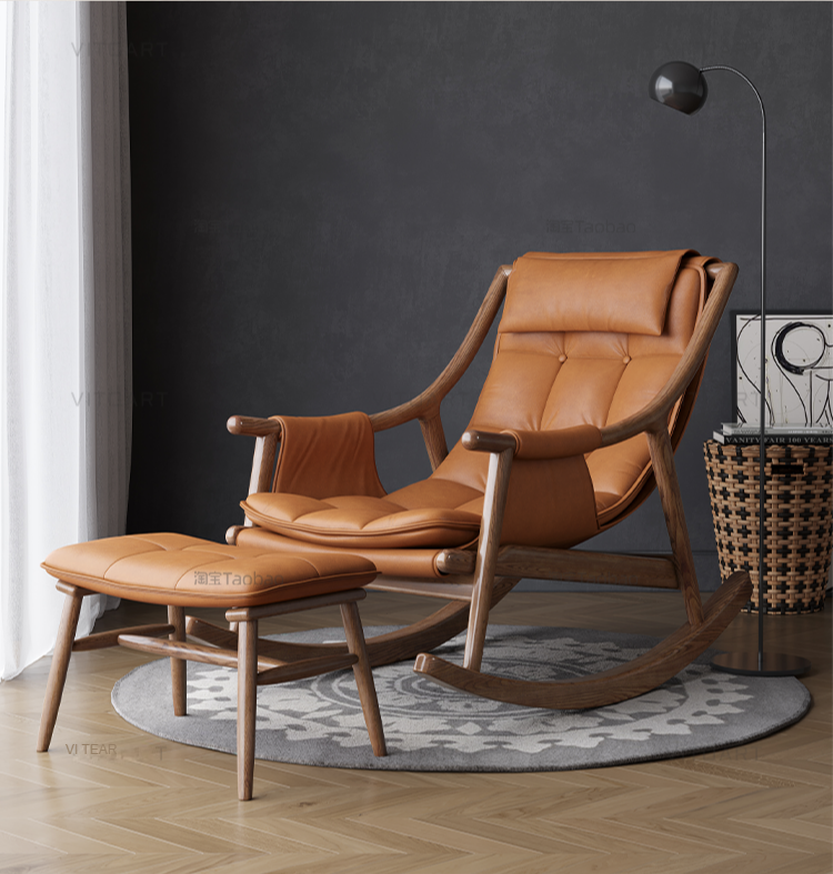 Rocking Chair Nordic Solid Wood Leather Schaukelstühle Single Designer Lounge Chair 