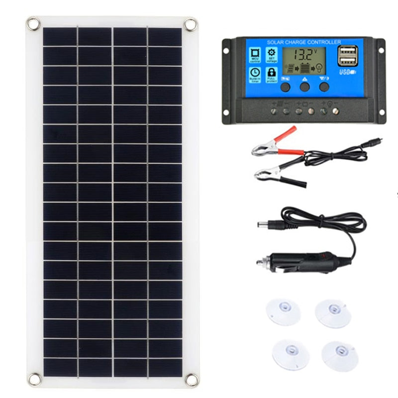Kit Panel Solar Completo 12V USB Con Controlador 10-60A Células Solares