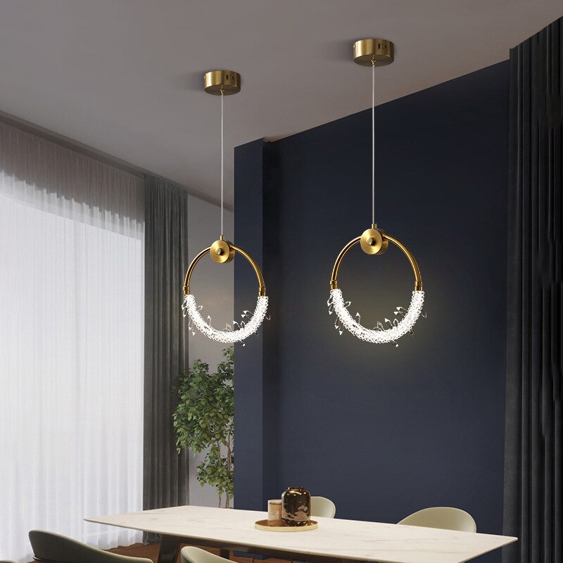 Pendant Light Gold Ring Led Crystal Modern Bedside Pendant Lights