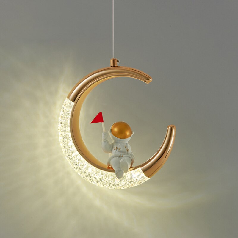 Children's Room Lighting Modern Led Hanging Bedside Creative Moon Astronaut Pendant Lights