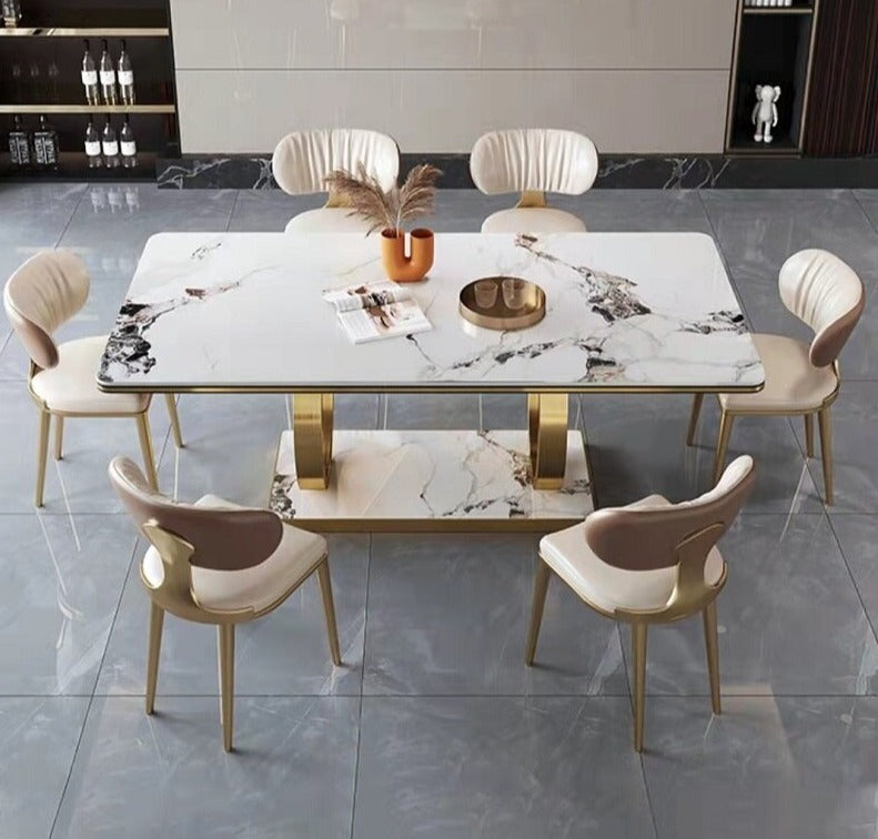 Dining Table Set Luxury Gold Table Sets Modern Rectangle Stone Esstisch-Set 