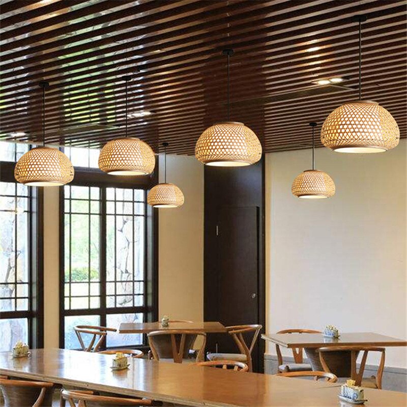 Pendant Light Woven Bamboo Hanging Light Wood Pendant Lights