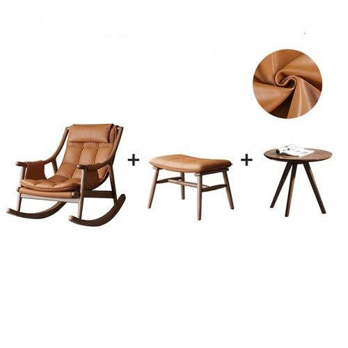 Rocking Chair Nordic Solid Wood Leather Schaukelstühle Single Designer Lounge Chair 