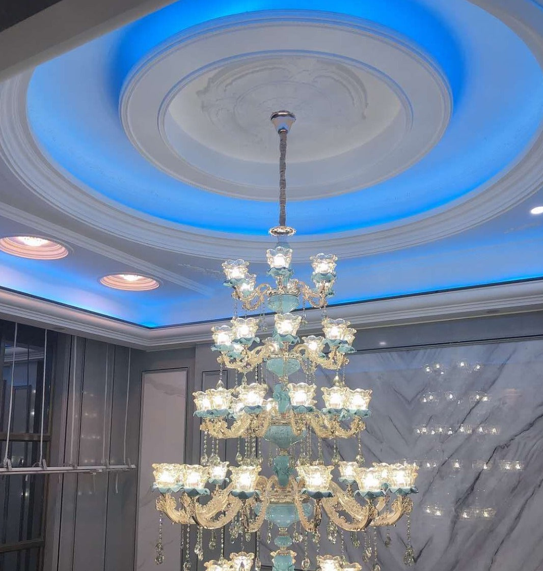 Chandelier European Style Duplex Building Crystal Lamp Ceramic Three-Story Staircase Villa Chandeliers