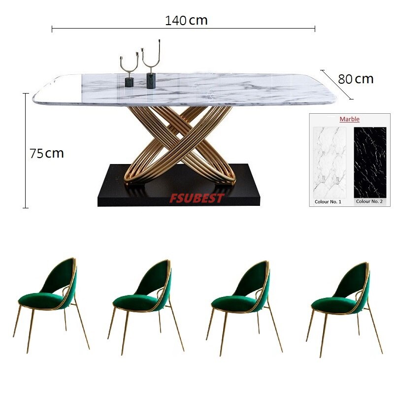 Dining Table Set Light Luxury Stainless Steel Marble Esstisch-Set Golden Dinning Table Sets