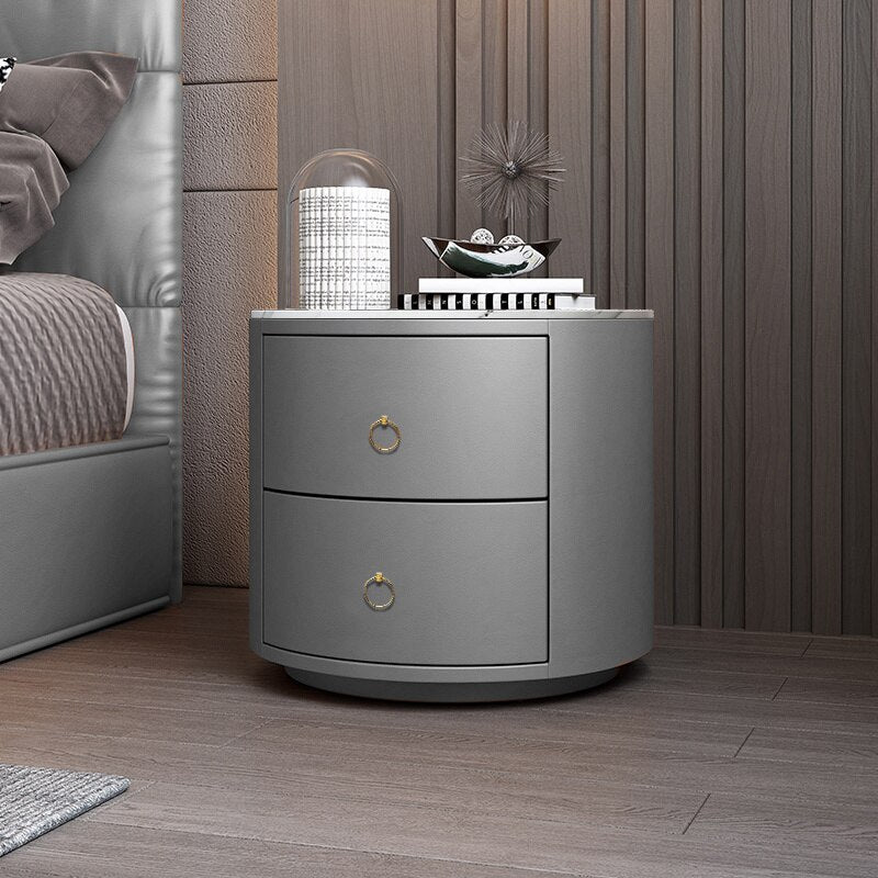 Bedside Cabinets Leather Italian Light Round Nightstand Rock Tempered Storage Bedroom Furniture