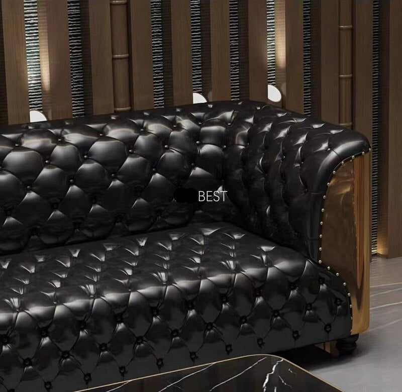 Chesterfield Sofa Sets Loft Style Genuine Buff Luxury Leather Classic Sofagarnituren Living Room Aluminum Aviator Sofas