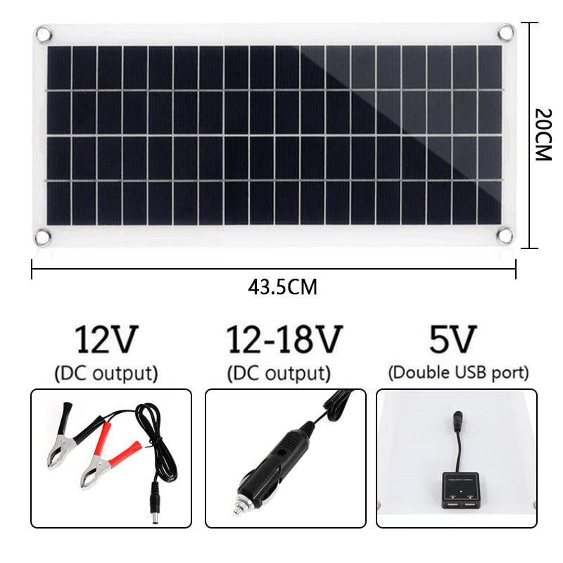 Kit Panel Solar Completo 12V USB Con Controlador 10-60A Células Solares