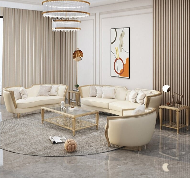 Sofa Set Living Room Luxury Sofagarnituren Light Combination European Solid Wood Leather Sofas