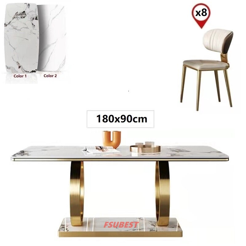 Ensemble de Table à manger de luxe en or, ensemble d'esstisch en pierre rectangulaire moderne