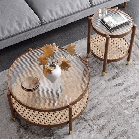 Table Solid Wood Round Household Furniture Japanese Rattan Glass Round Tables