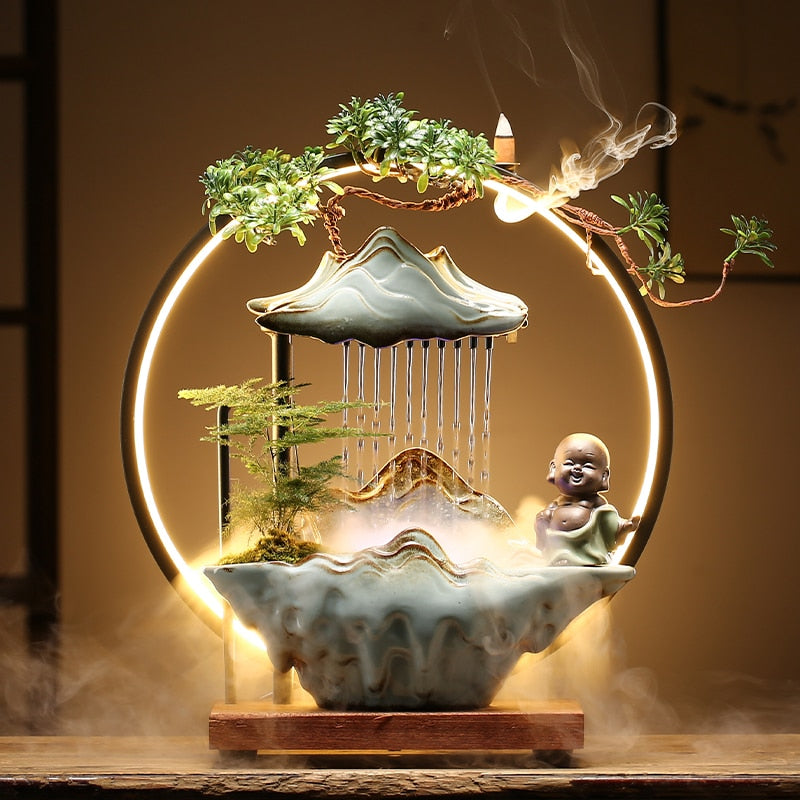 Incense Burner Holder Waterfall Reflux Smoke Ceramic Fountain Decoration