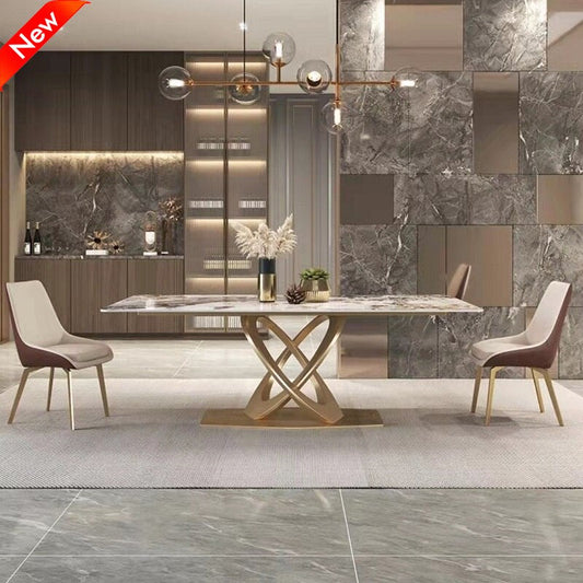 Dining Tables Sets New Rock Plate Slate Contemporary Gold  Luxury Esstisch Set