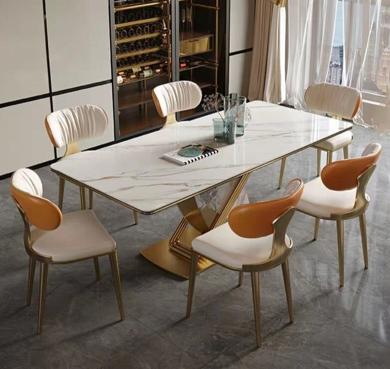 Dining Room Chairs Golden Metal Color Esszimmerstühle Modern Leather Chair