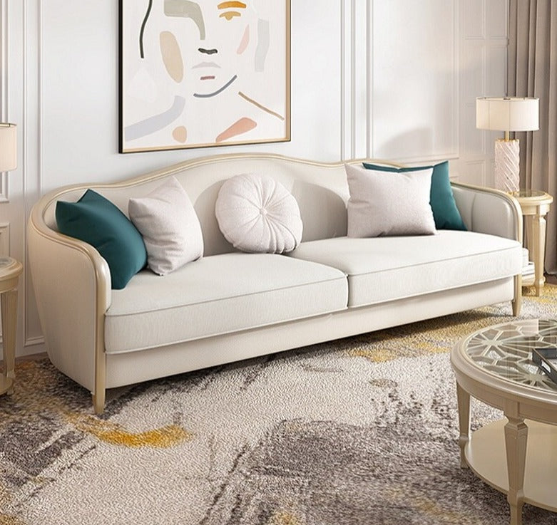 Conjunto de sofás de lujo, muebles de sala de estar, sofás de cuero de madera maciza provinciales franceses