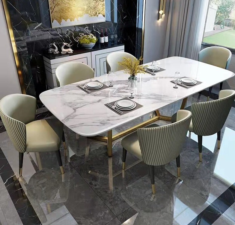 Dinning Tables Set Stainless Steel Gold Plating Base Marble Luxury Esstisch Set