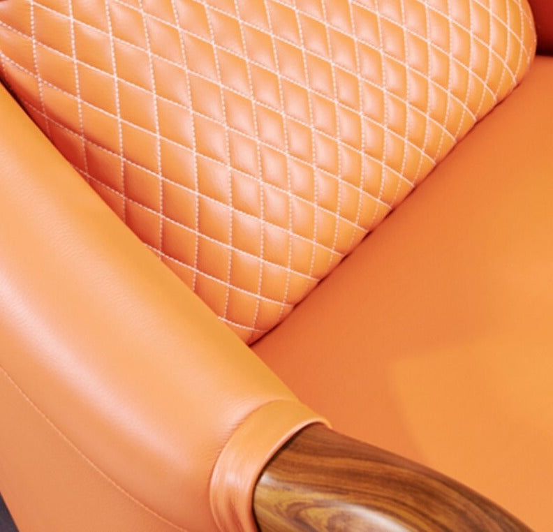 Ebony Wood Leather Chair & Sofa Cushions Luxury Solid Wood Single Seat Sofasessel