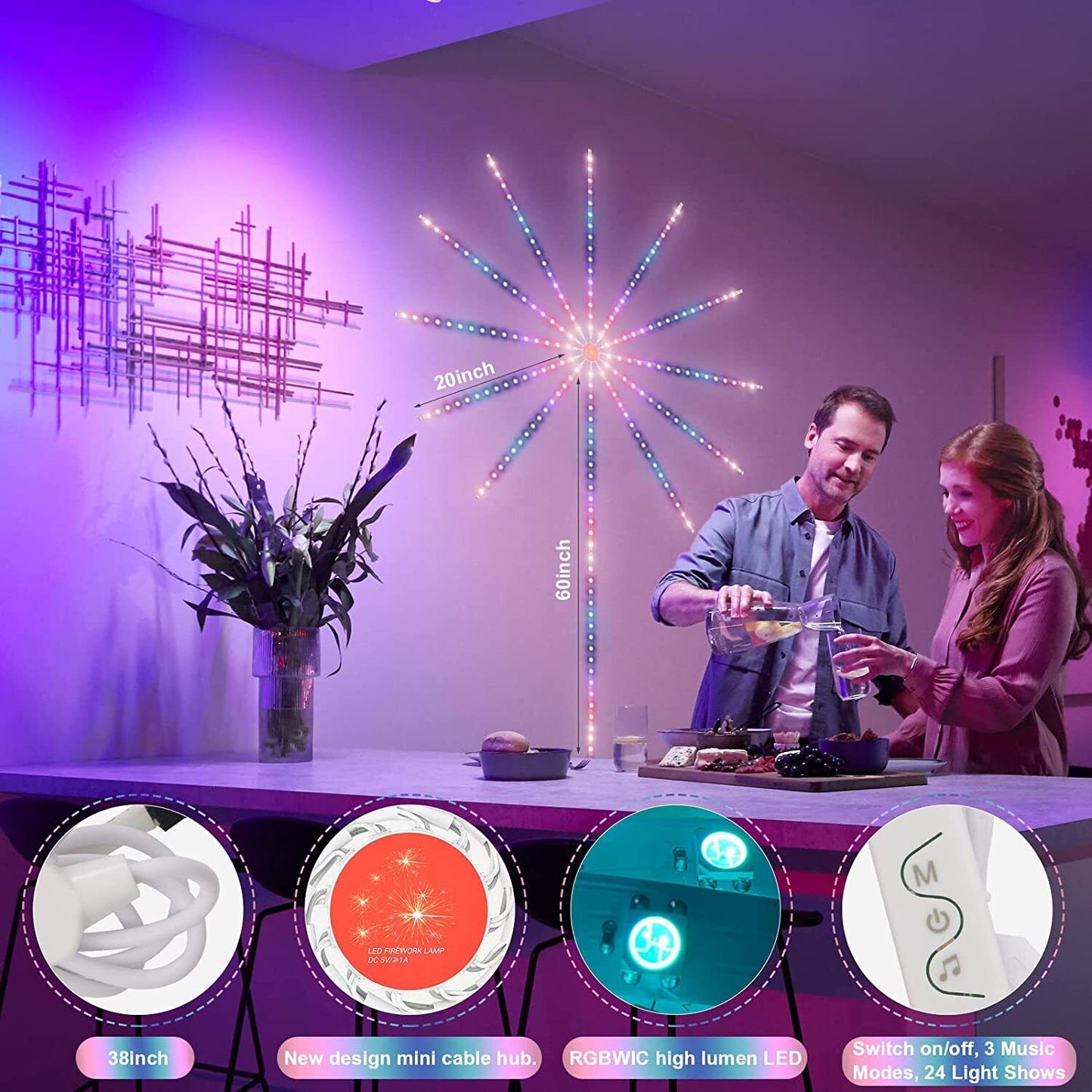 Wall Lamps Smart Interior Bluetooth RGB LED Strip Firework Color Wall Lights