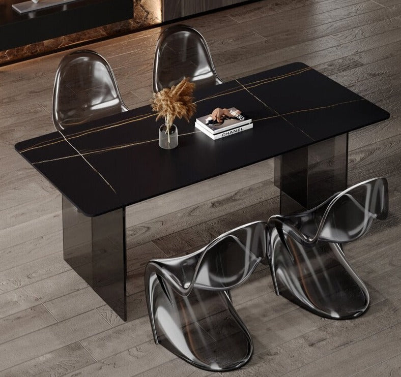 Dining Table Sets Rock Slab Esstisch Set Acrylic Floating Frame Table Set 