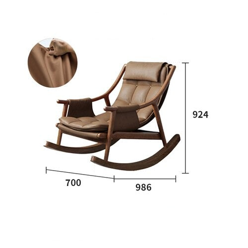 Rocking Chair Nordic Solid Wood Leather Schaukelstühle Single Designer Lounge Chair 