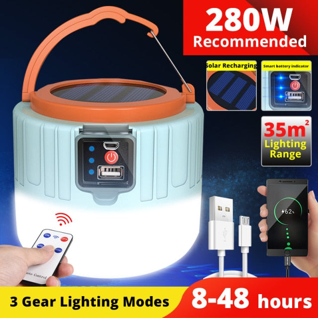 Ampoule solaire LED rechargeable par USB pour camping, lanterne portative pour tente, lumières de secours