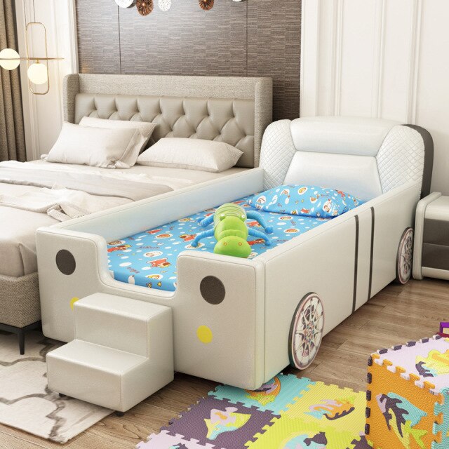 Coche de cama para niños para bebé, parachoques de madera sin pintura, valla, barandilla para cuna, paquete suave anticaída, barandilla segura para niños