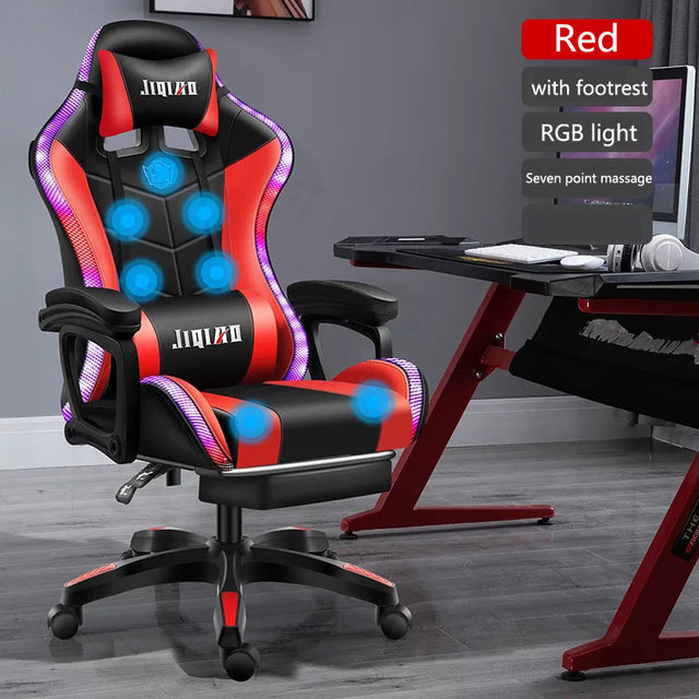 Chaises de jeu d'ordinateur avec chaise de bureau en cuir de Massage chaise de joueur de lumière RVB